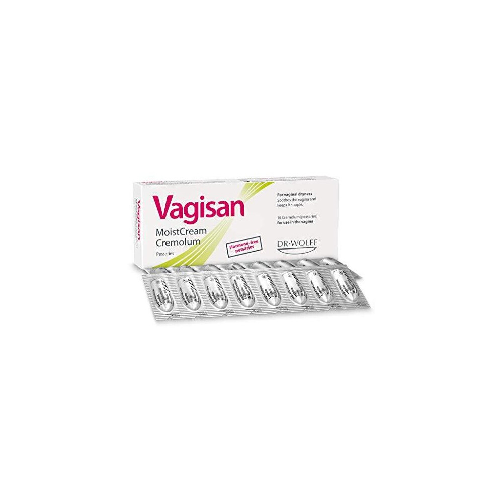 Vagisan Moistcream Cremolum, 1X16 Pcs. Hormone-Free Pessaries-For Vaginal Dryness