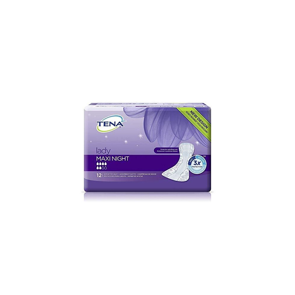 Tena Lady Maxi Night - Highly Absorbent Insert - Odour-Neutralising - For Moderate Bladder Weakness - Pack of 72