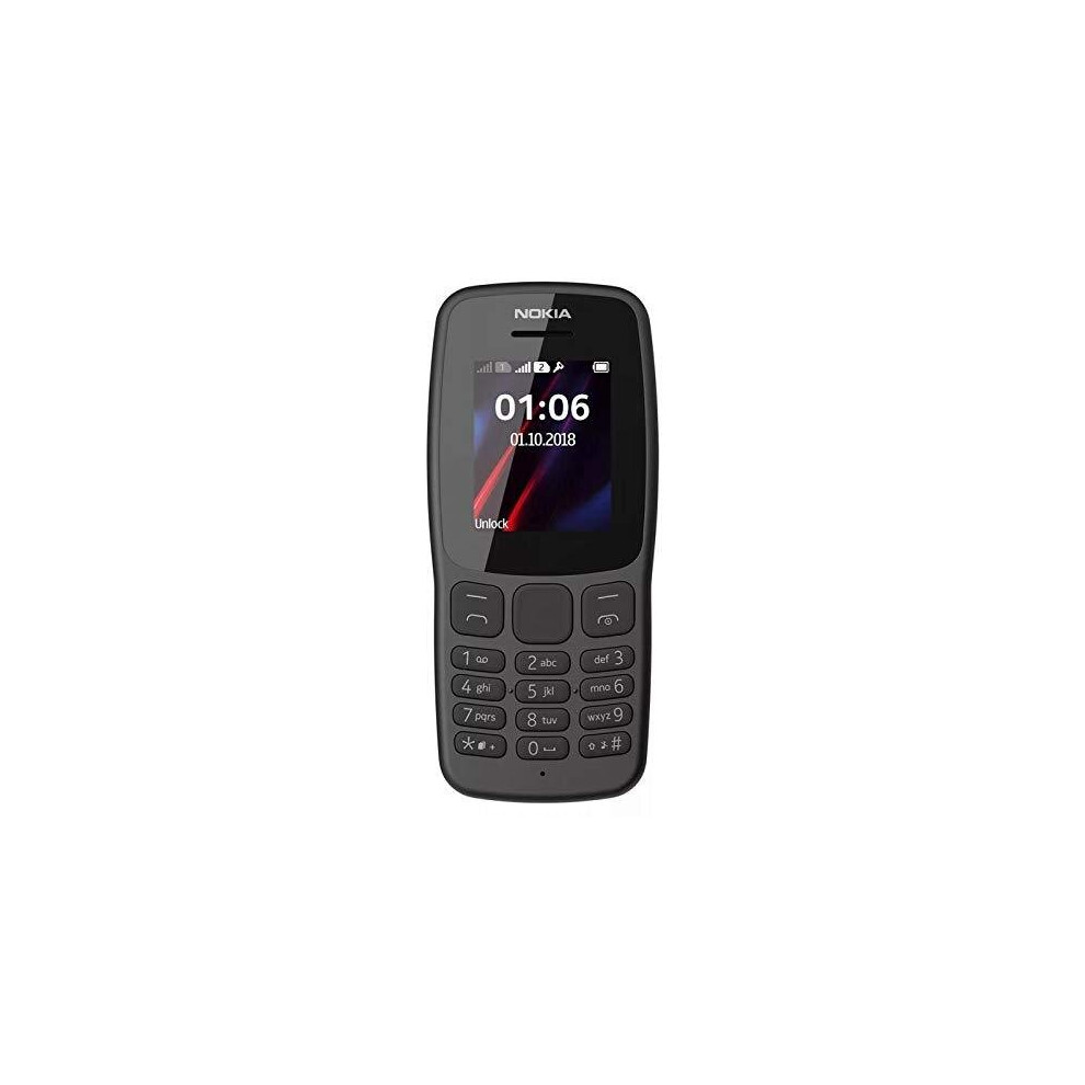 Nokia 106 Dual Sim 2018 Dark Grey With Led Torch - Fm Radio - Big Button Phone