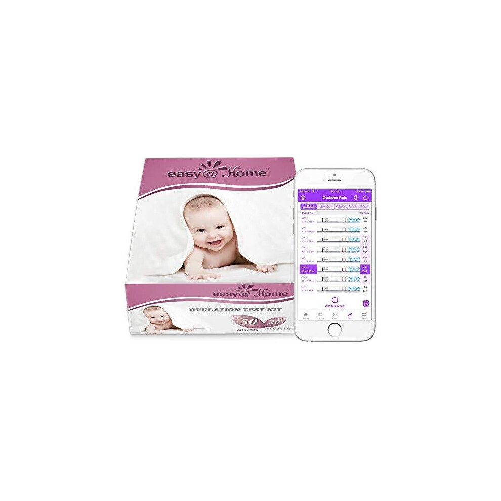 Easy@Home 50 x Ovulation Test Strips and 20 x Pregnancy Test Strips - Fertility Test Kit, Powered by Premom Ovulation Predictor iOS and Android App