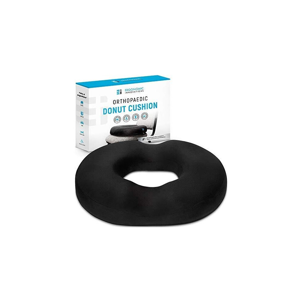 Ergonomic Innovations Donut Cushion For Pressure Relief: Orthopaedic Ring Seat Cushion Treatment For Haemorrhoids, Piles, Bed Sores Ulcers, Prostate, Coccyx, Tailbone, Ba Black