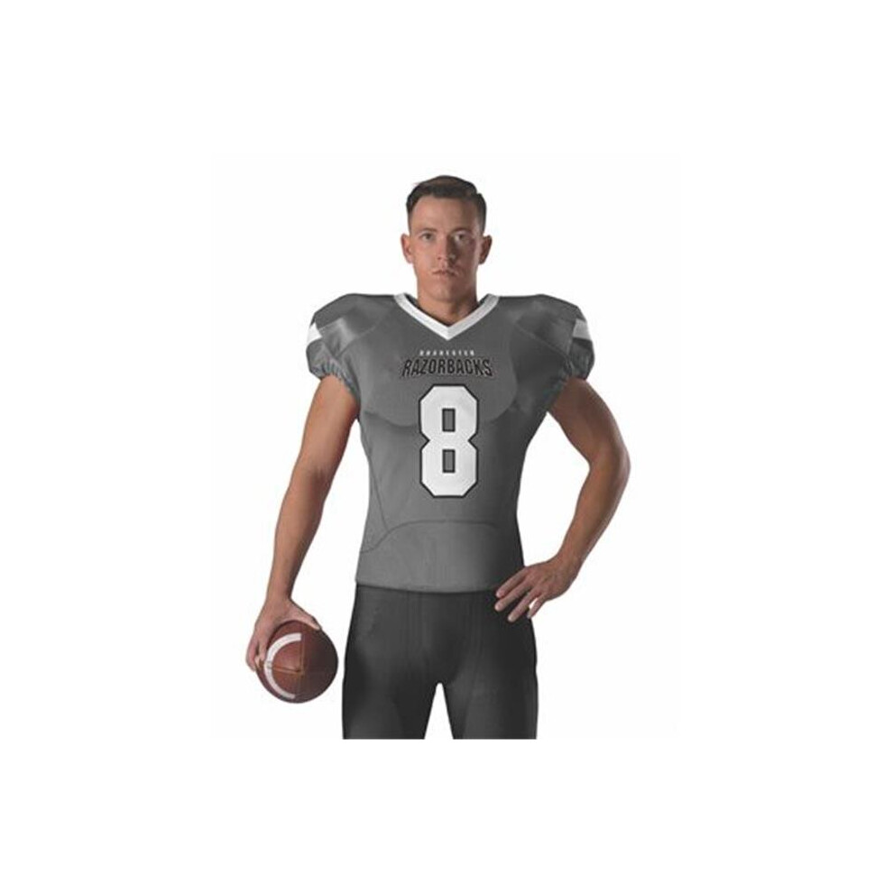 Photos - Football Kit Alleson Athletic B44385098 Pro Flex Cut Belt Length Football Jersey, Charcoal & White - 3XL