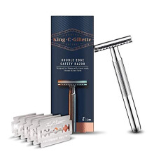 Gillette King C Double Edge Safety Razor for Men + 5 Platinum Coated Double Edge Blades, Gift Set Ideas for Him/Dad