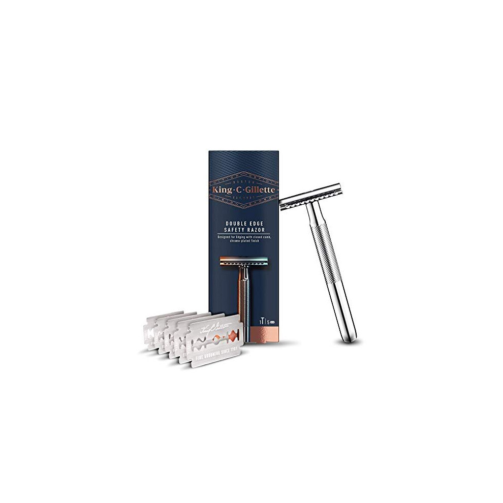 Gillette King C Double Edge Safety Razor for Men + 5 Platinum Coated Double Edge Blades, Gift Set Ideas for Him/Dad