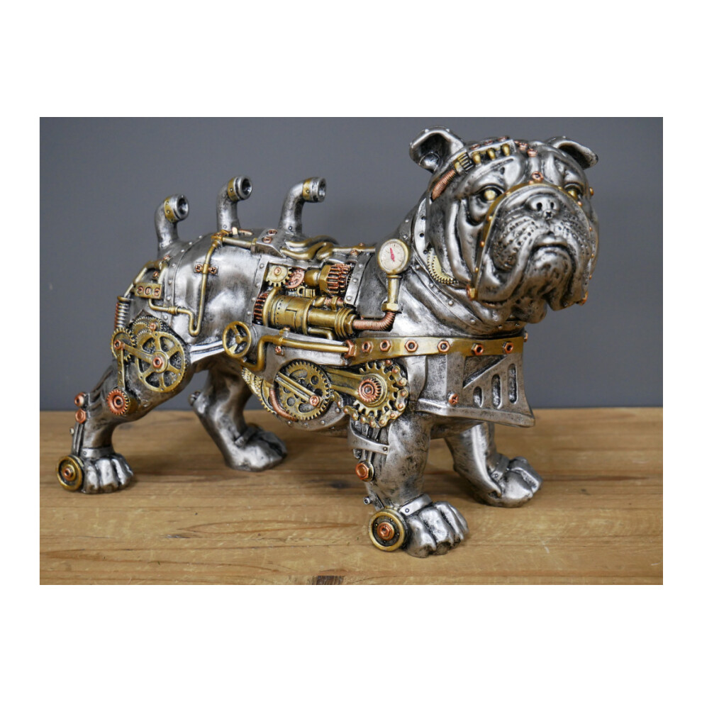 Steampunk Bulldog | Silver & Gold Finish | Resin Ornament | 21 cm High