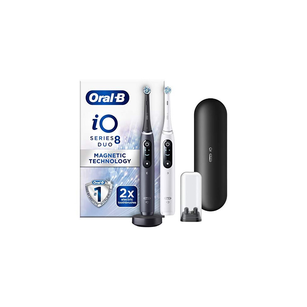 Oral-B iO - 8 - Electric Toothbrushes Rechargeable, White & Black Handles, Revolutionary Magnetic Technology, Colour Display, 2 Toothbrush Heads, 1 P