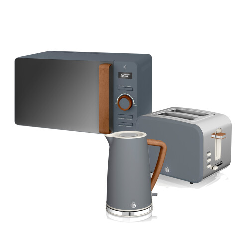 Swan 3pc Swan Nordic Grey Kitchen Set | Microwave, Kettle & Toaster Set