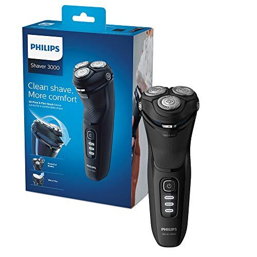 Philips New Series 3000 Wet or Dry Men's Electric Shaver with A 5D Pivot & Powercut Blades, Shiny Black -S3233/52