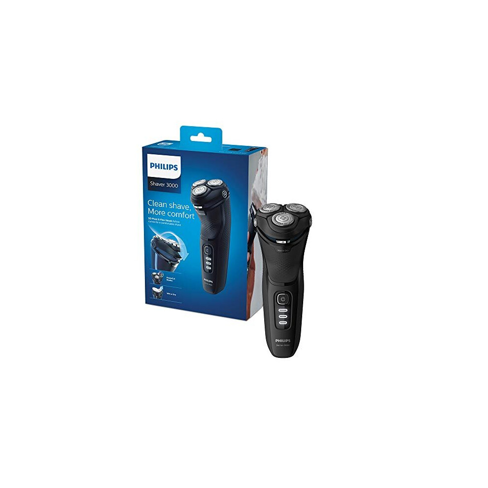 Philips New Series 3000 Wet or Dry Men's Electric Shaver with A 5D Pivot & Powercut Blades, Shiny Black -S3233/52