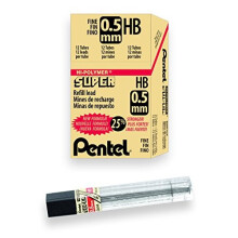Pentel Super Hi-Polymer Lead Refill 0.5mm Fine HB 144 Pieces of Lead (C505-HB)