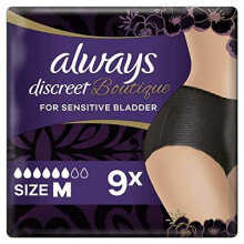 Majtki higieniczne Always Discreet Boutique na nietrzymanie moczu Plus, rozmiar średni, czarne, rozmiar 9, dla osób z wrażliwym