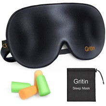 Gritin Ultra-Soft Silk Sleep Mask with Cotton Filling, Adjustable Strap, Includes Earplugs – Skin-Friendly, Light-Blocking for Total Darkness