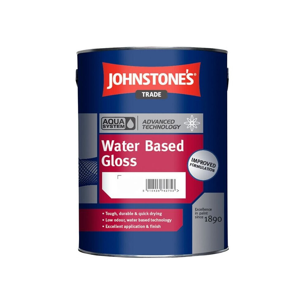 Johnstone's Trade Aqua Water Based Gloss Brilliant White 5L with Avenue touch up brush