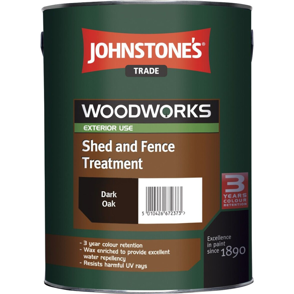 5L JOHNSTONE'S WOODWORKS SHED & FENCE QUICK DRY WOODSTAIN DARK OAK