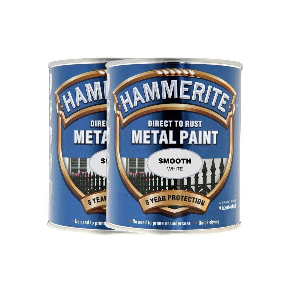 Twin Pack of Hammerite Smooth White Metal Paint 2.5L