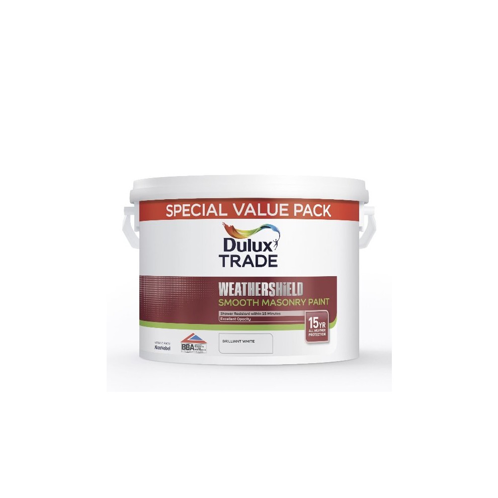 Dulux Trade Weathershield Smooth Masonry Paint Pure Brilliant White 7.5 Litres