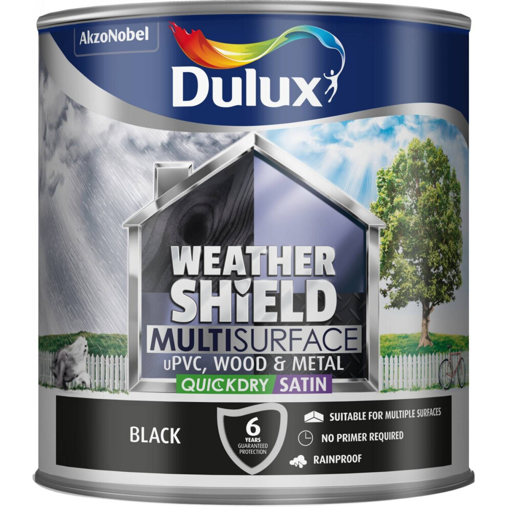 Dulux Weather Shield Multi-Surface Quick Dry Satin Paint, 2.5 L - Black
