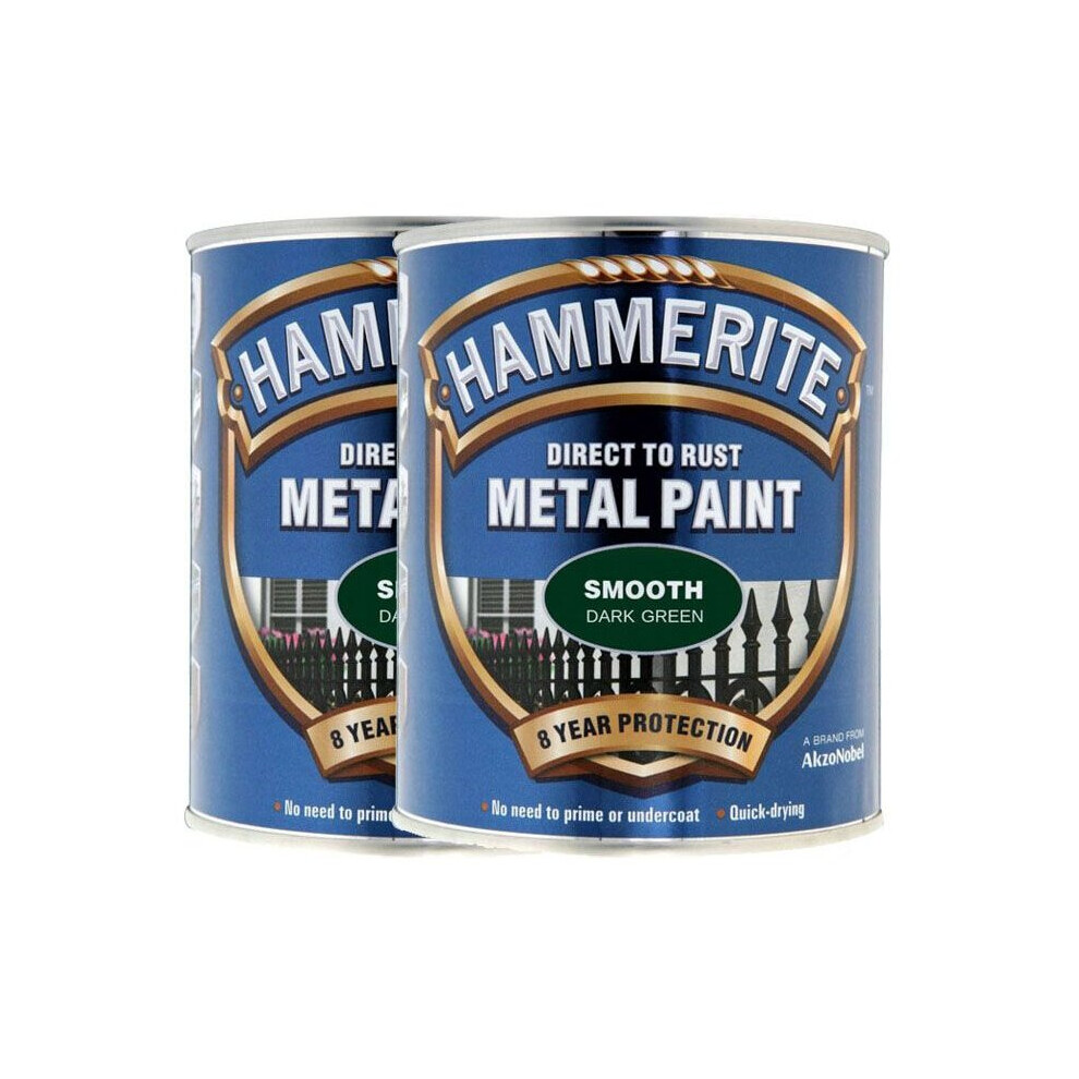 Twin Pack of Hammerite Smooth Dark Green Metal Paint 2.5L