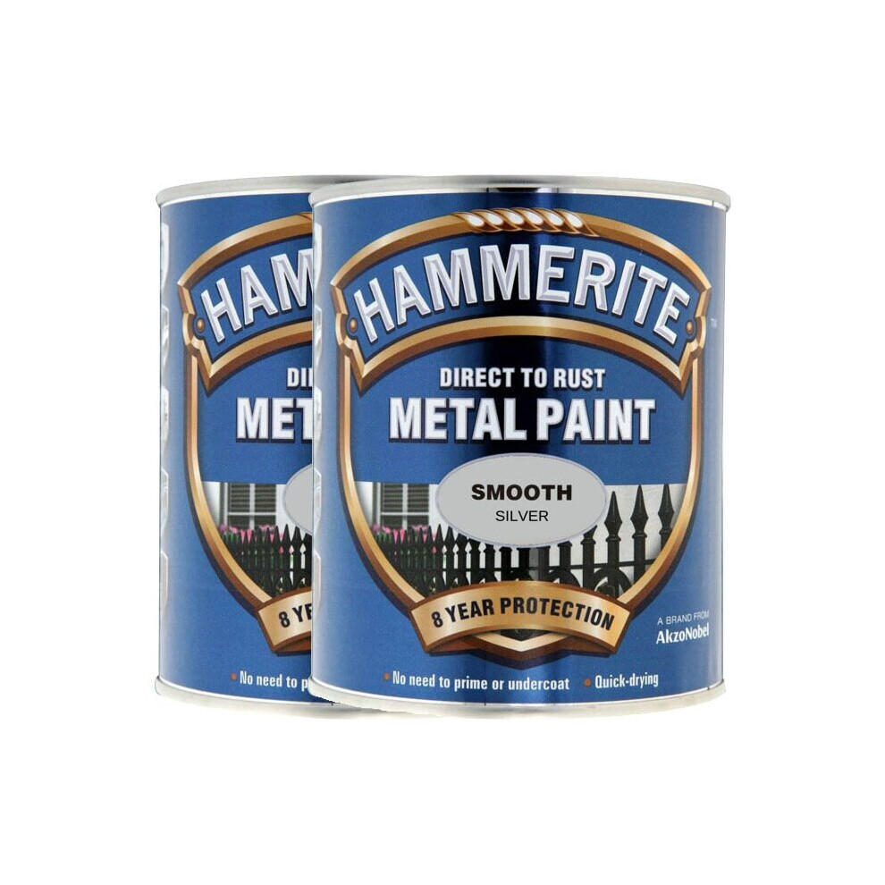Twin Pack of Hammerite Smooth Silver Metal Paint 2.5L