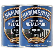 Twin Pack of Hammerite Smooth Black Metal Paint 2.5L