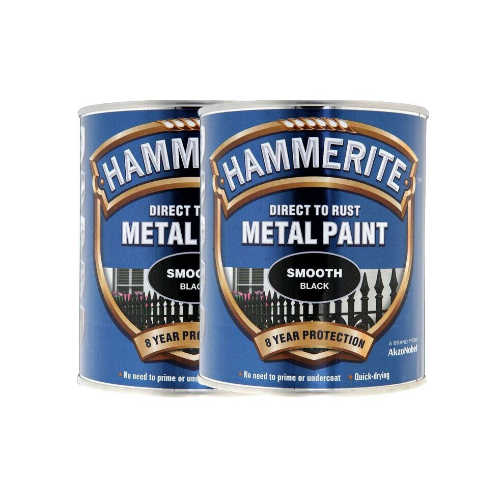 Twin Pack of Hammerite Smooth Black Metal Paint 2.5L