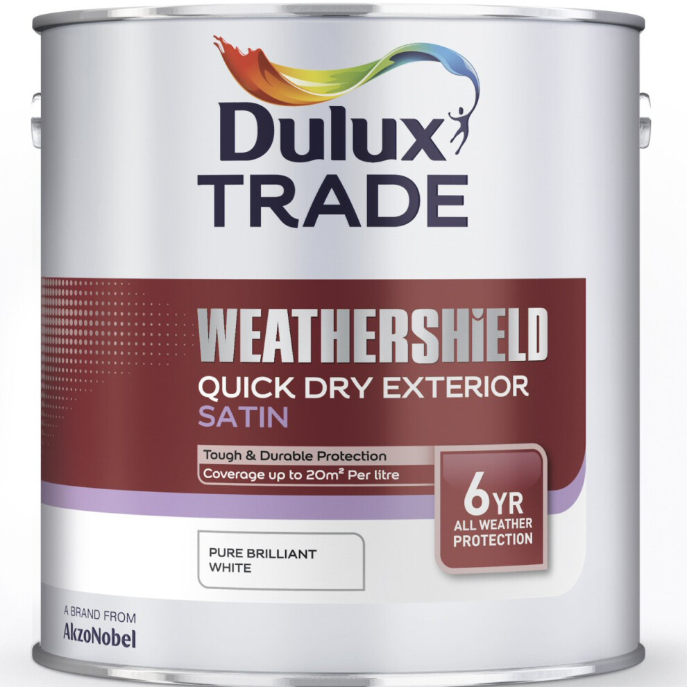 Dulux Trade Weathershield Quick Drying Satin Pure Brilliant White 5 Litres