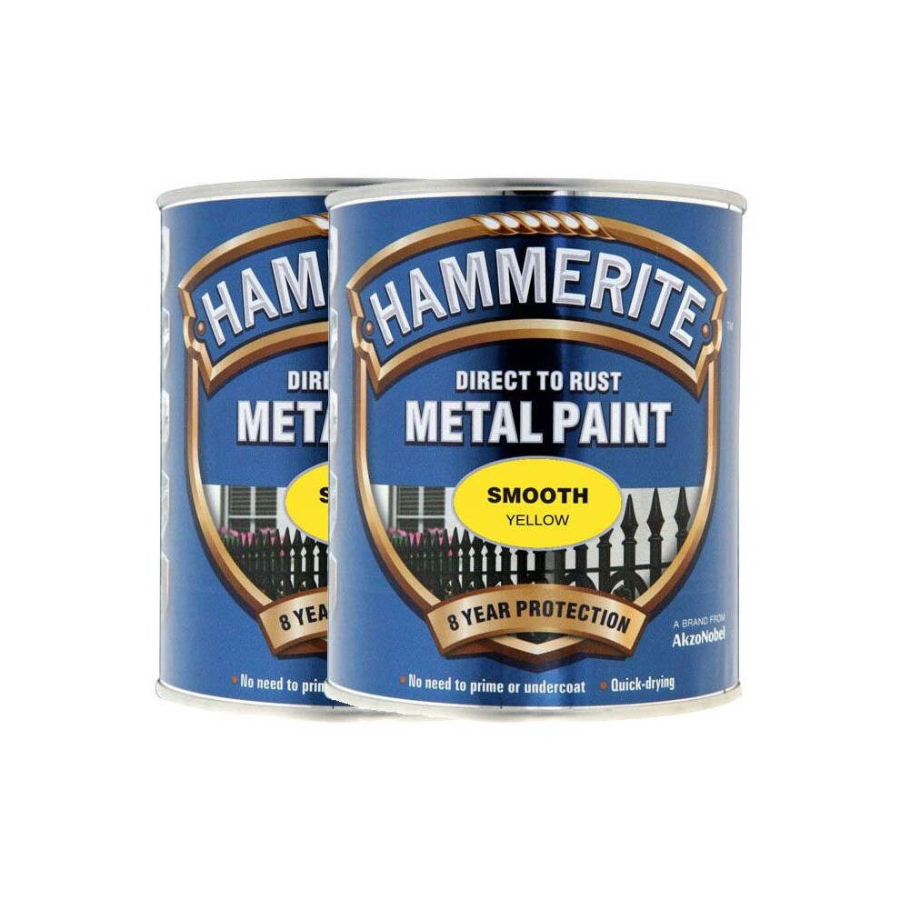 Hammerite Twin Pack Of Smooth Metal Paint 2.5L Yellow