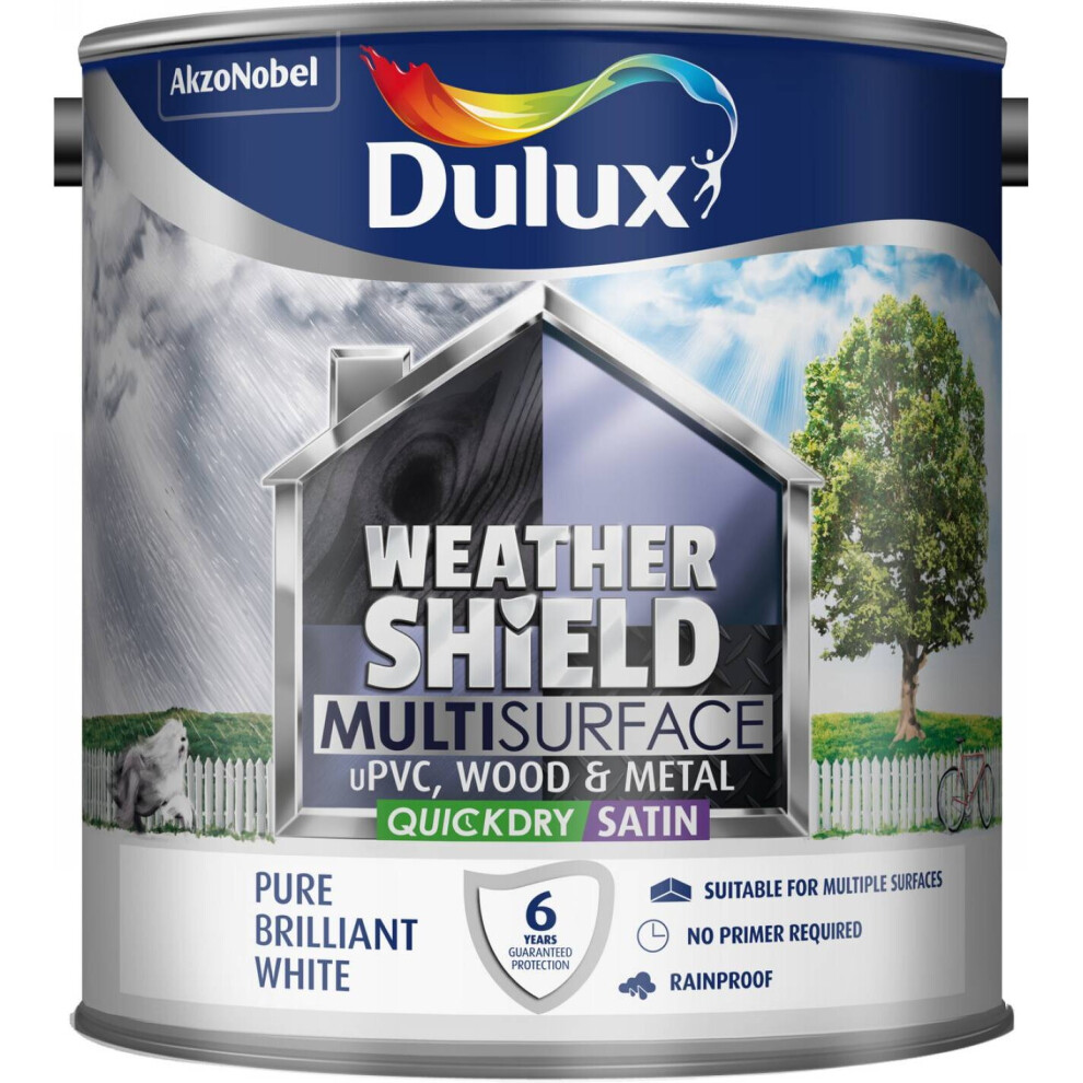 Dulux Weather Shield Multi-Surface Quick Dry Satin Paint, 2.5 L - Pure Brilliant White