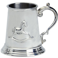 Child's Christening Tankard Pewter Can with Rocking Horse Embossed