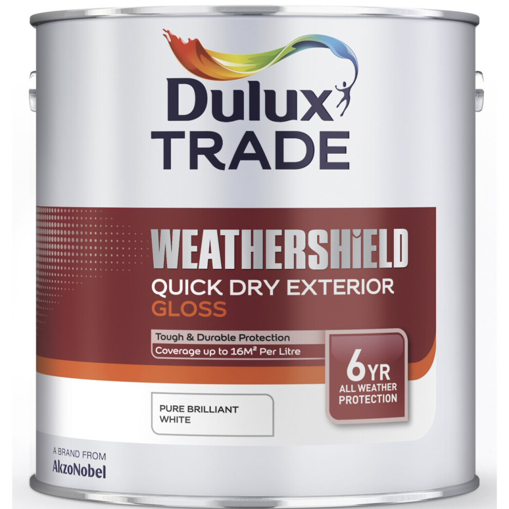 Dulux Trade Weathershield Quick Dry Exterior Gloss Pure Brilliant 5 Litres White