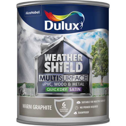 Dulux Weathershield Quick Dry Multi Surface Paint. Satin. Warm Graphite