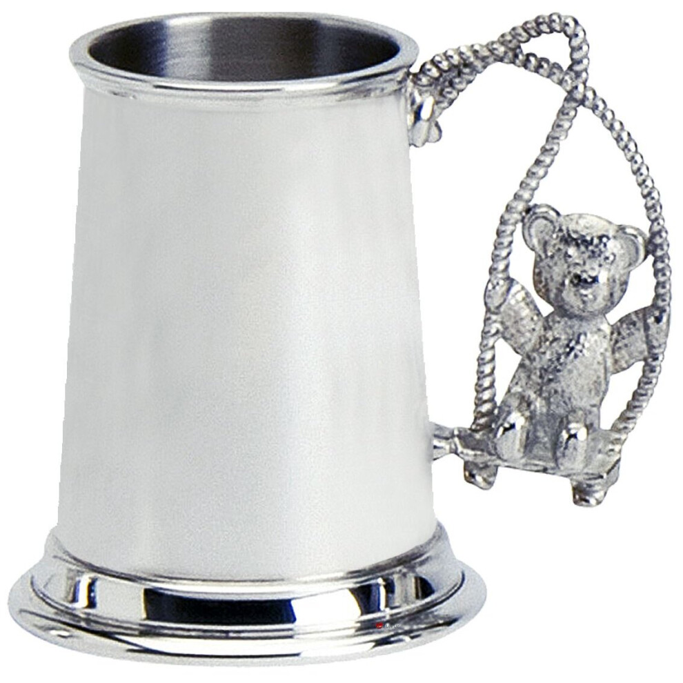 Christening Gift Child's Tankard Pewter Can With Swinging Teddy Handle I Luv Ltd