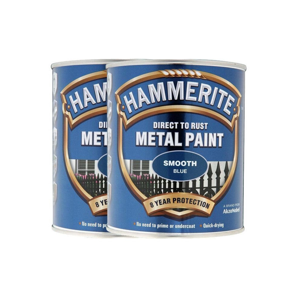 Hammerite Twin Pack Of Smooth Dark Metal Paint 2.5L Blue