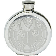 Hip Flask Round with Charles Rennie Mackintosh 6oz Glasgow Bouquet Design