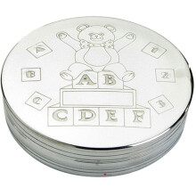 Children's Pewter Keepsake Trinket Box Teddy Bear Alphabet Lid Christening Gift