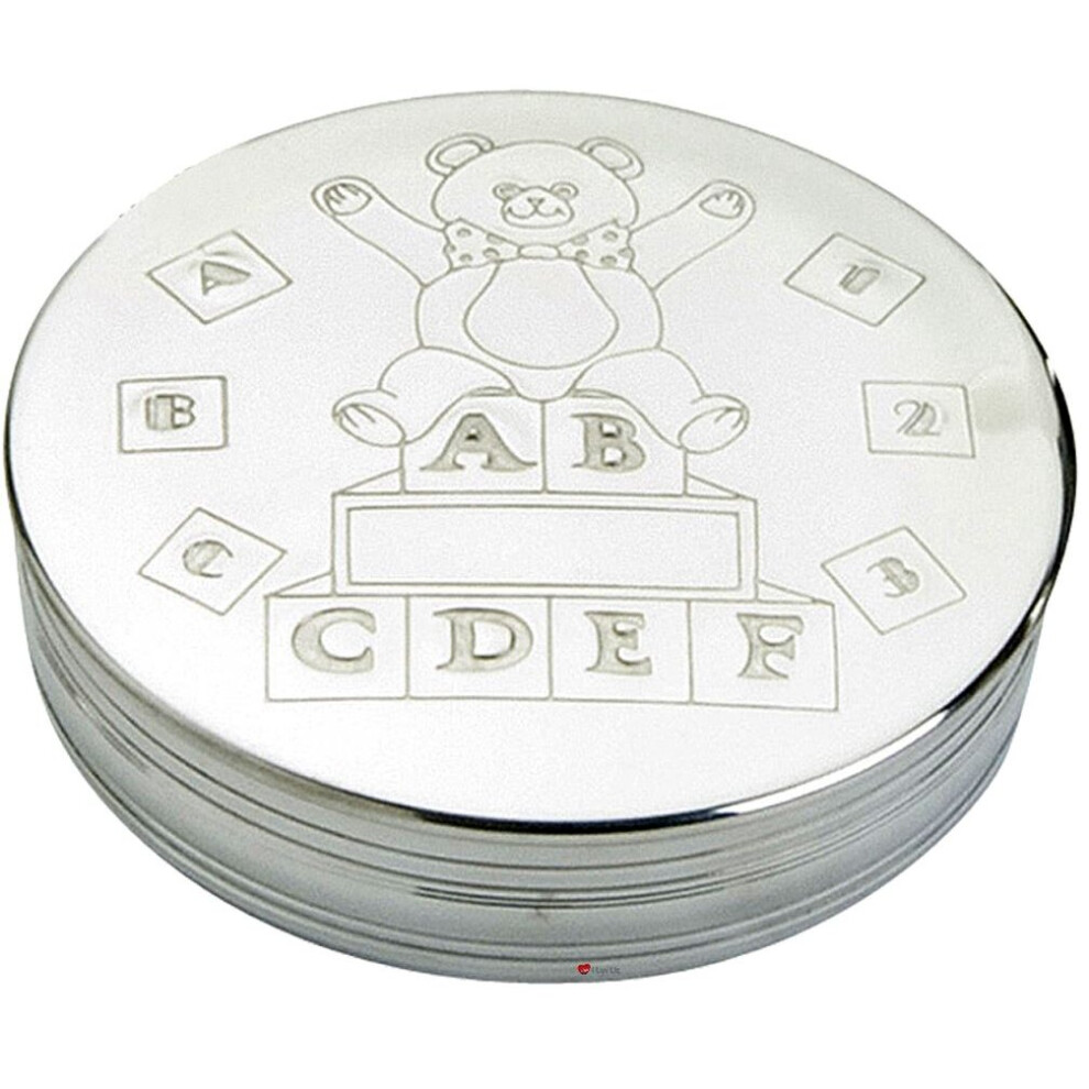 Children's Pewter Keepsake Trinket Box Teddy Bear Alphabet Lid Christening Gift I Luv Ltd
