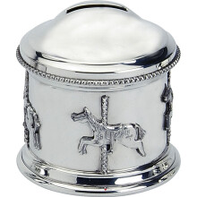 Pewter Piggy Bank Money Box Children Carousel Fun of the Fair Christening Gift