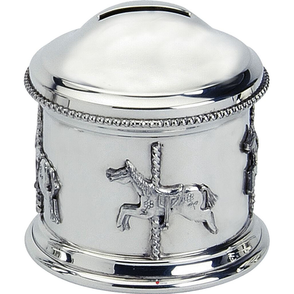 Pewter Piggy Bank Money Box Children Carousel Fun Of The Fair Christening Gift I Luv Ltd