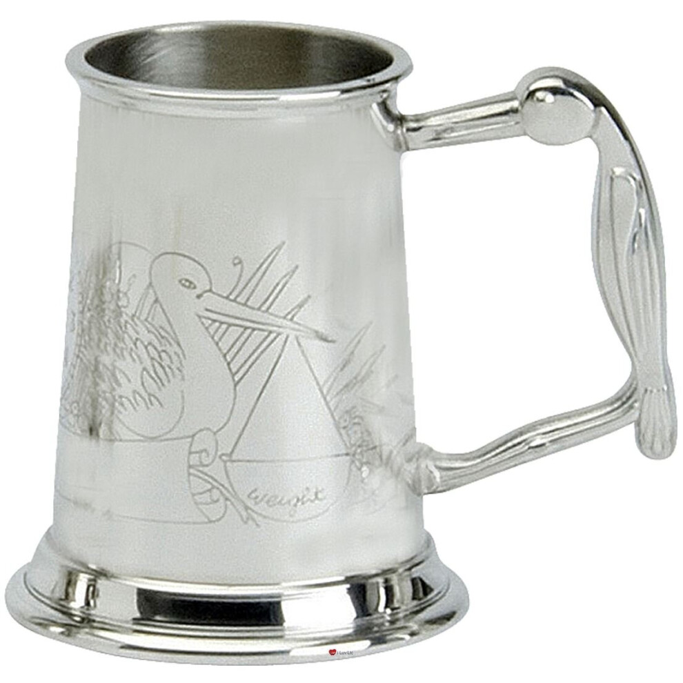 Child's Christening Tankard Pewter Can Stork Record Baby Name Weight Engravable I Luv Ltd