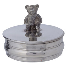 Christening Trinket Keepsake Memories Round Box with Sitting Teddy Bear