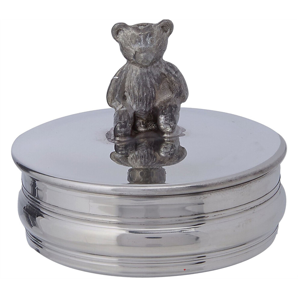 Christening Trinket Keepsake Memories Round Box With Sitting Teddy Bear I Luv Ltd