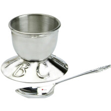 Christening Gift Egg Cup and Spoon Set ABC123 Lettering On Foot Engravable