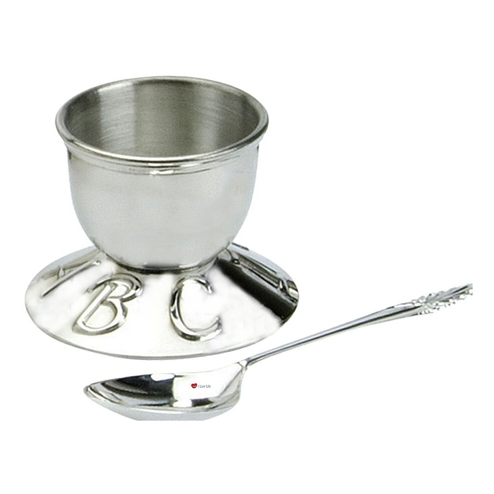 Christening Gift Egg Cup And Spoon Set Abc123 Lettering On Foot Engravable I Luv Ltd