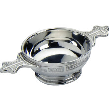 Christening Quaich With Cross Style Handles And Celtic Banding Made From Pewter