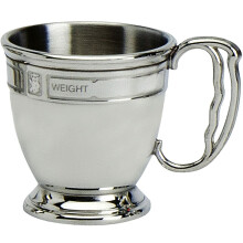 Children's Pewter Cup With Name Date and Weight Band Ornate Handle