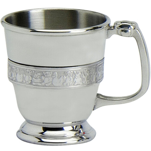 Christening Cup Gift Pewter Single Band Nursery Characters
