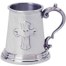 Child's Christening 1/4 Pint Tankard with Embossed Cross Engraveable Ideal Gift
