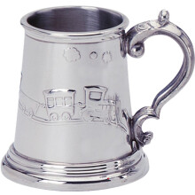 Child's Christening 1/4 Pint Tankard with Embossed Train Engraveable Ideal Gift