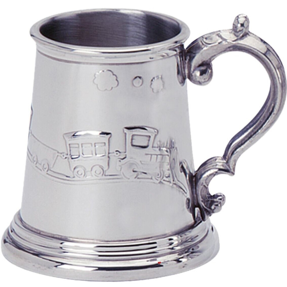 Child's Christening 1/4 Pint Tankard With Embossed Train Engraveable Ideal Gift I Luv Ltd