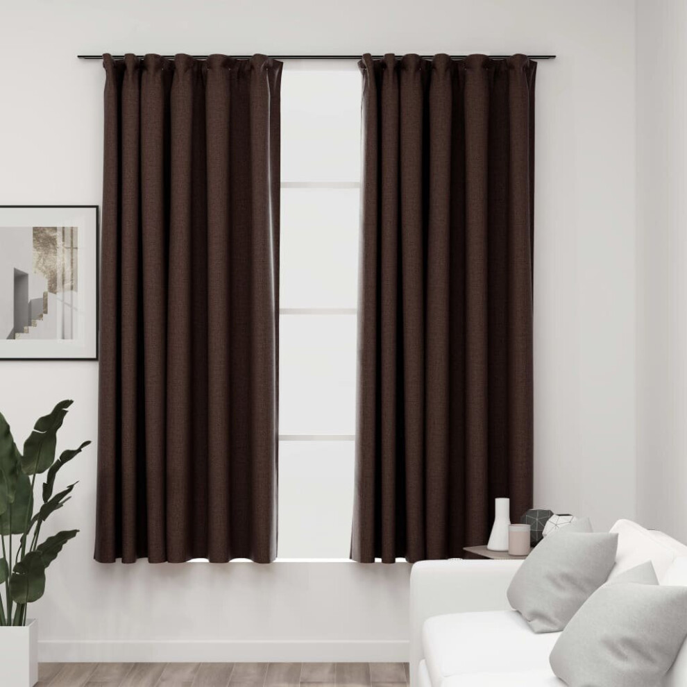 vidaXL 2x Linen-Look Blackout Curtains with Hooks Taupe 140x175cm Drape Blind